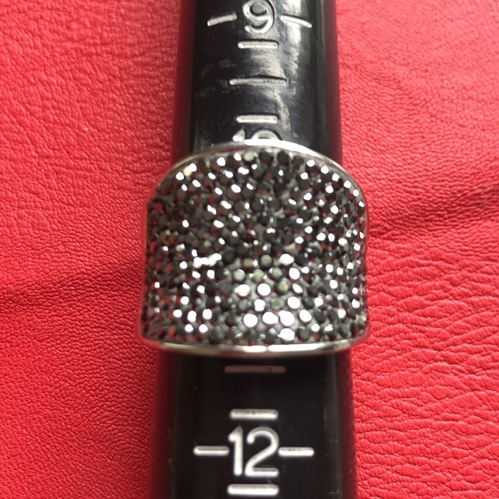 Stainless steel ring, dark grey CZ